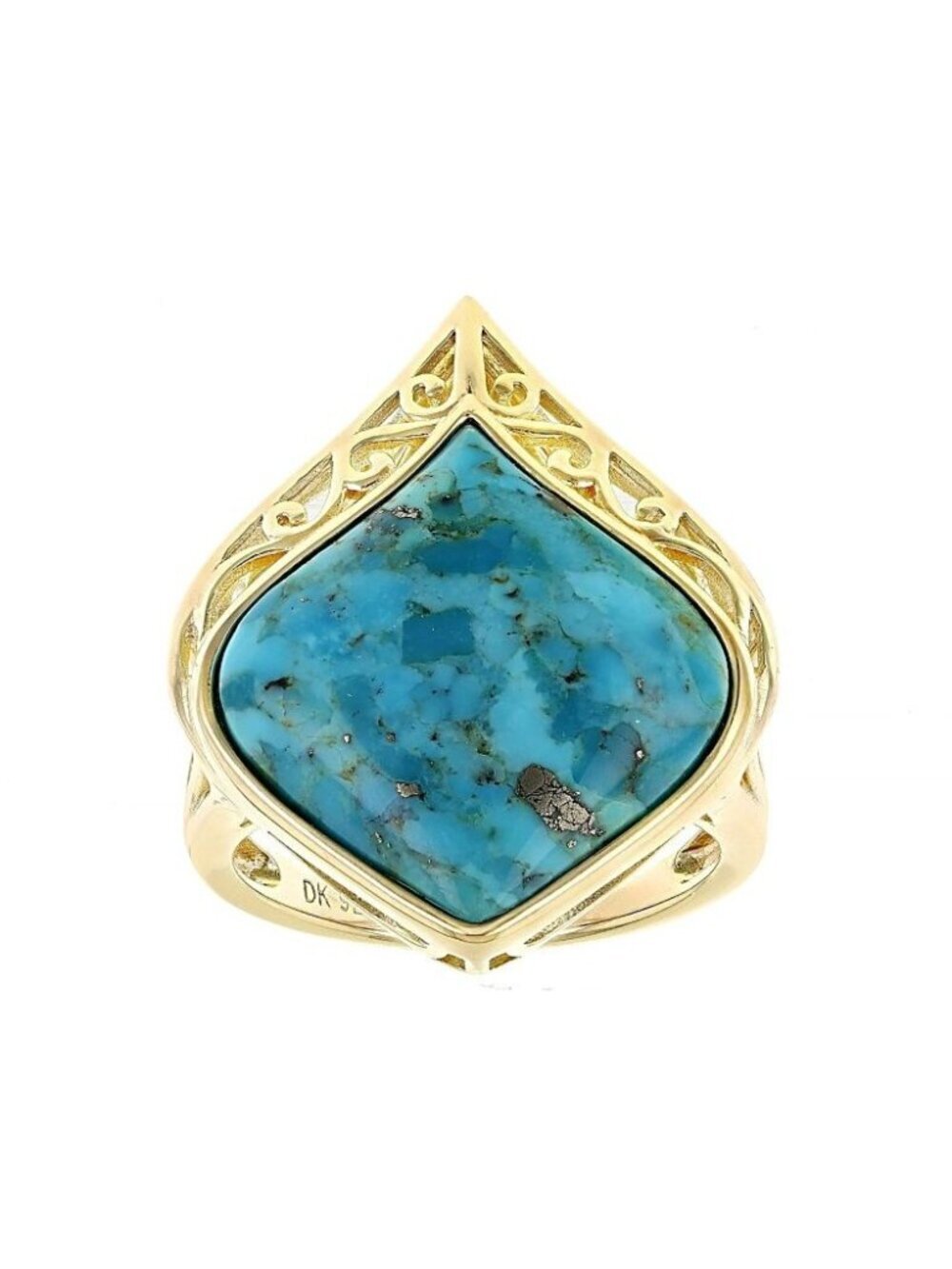 JTV Blue Turquoise Ring 18K Yellow Gold Plated Sterling Silver Size 6